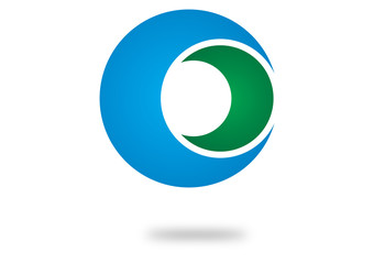 Circular Company Logo/Three Hemispheres one inside the other with a soft shadow underneath