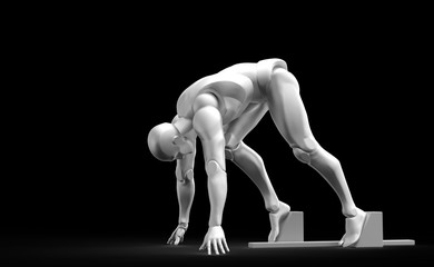 Three dimensional white human run. Ready to run on start.