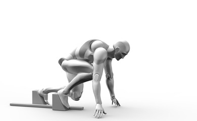  Three dimensional white human run. Ready to run on start.