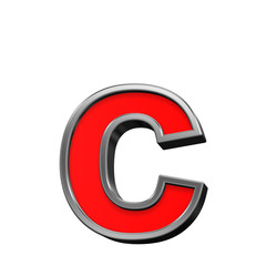 One lower case letter from red with chrome frame alphabet set, isolated on white. Computer generated 3D photo rendering.