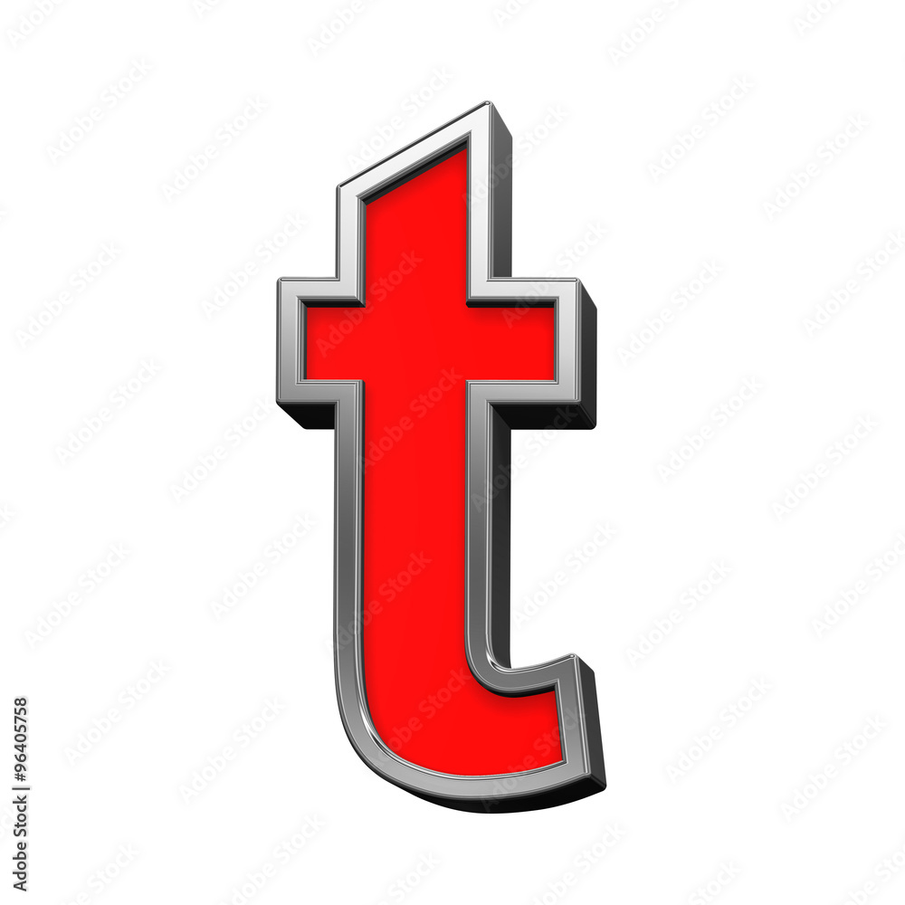 Fototapete one lower case letter from red with chrome frame alphabet set, isolated on white. computer generated