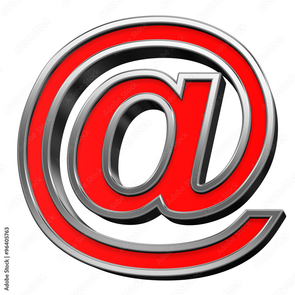 Fototapete mail sign from red with chrome frame alphabet set, isolated on white. computer generated 3d photo re