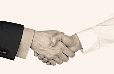 Business handshake, black and white retro stylization