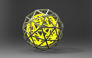 Three dimensional sphere with material on background with shadows.