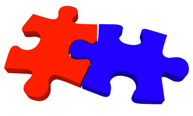 Two 2 Puzzle Pieces Coming Together Red Blue
