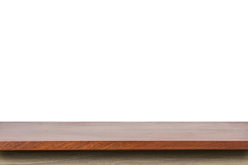 Empty top of wooden table or counter isolated on white backgroun