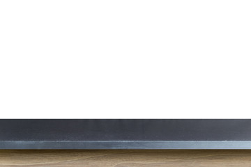 Empty top of black granite stone table isolated on white backgro