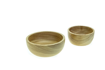 Empty wooden bowl isolated on white background