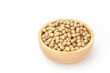 Soy beans in bowl isolated on white background