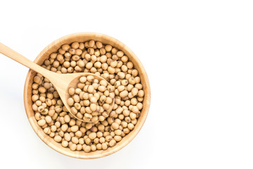 Soy beans in bowl isolated on white background
