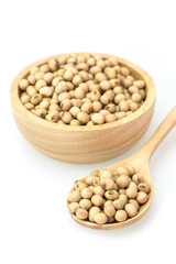 Soy beans in bowl isolated on white background