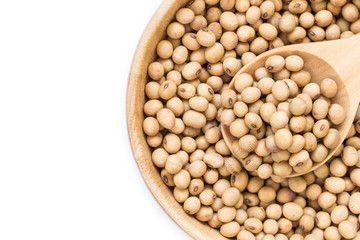 Soy beans in bowl isolated on white background