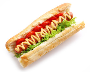 Fresh hot dog isolated on white