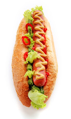 Fresh hot dog isolated on white
