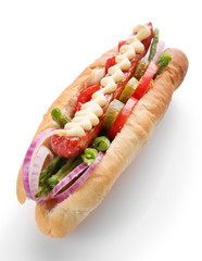 Fresh hot dog isolated on white