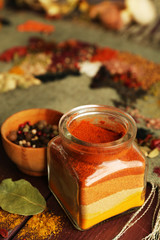 Spices on sackcloth background