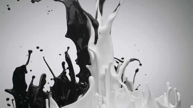 Black and white paint bouncing and making splash. Shot with high speed camera, phantom flex 4K.  Slow Motion. 