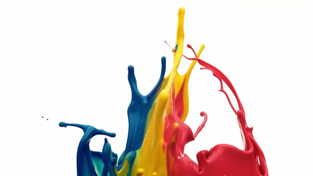 Colorful paint bouncing and making splash. Shot with high speed camera, phantom flex 4K. Slow Motion.
