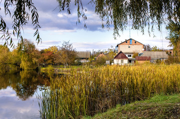 Typical Ukrainian rural landscape in sunset, Lypovets, Ukraine