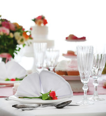 Beautiful served table for wedding or other celebration in restaurant