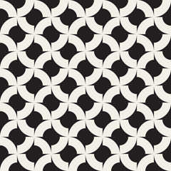 Vector Seamless Black And White  Geometric Rounded Arcs Pattern
