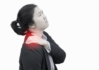 Businesswoman pained on shoulder : Office syndrome effect.