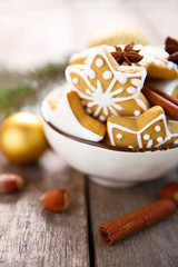 Fototapeta na wymiar Cookies with spices and Christmas decor, on wooden table