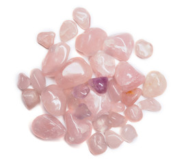 Fototapeta na wymiar Pink quartz pile isolated on white background