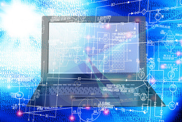 E-connection engineering computer technology.Notebook and engineering scheme