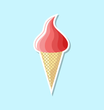 Retro flat ice cream icon on pale blue background