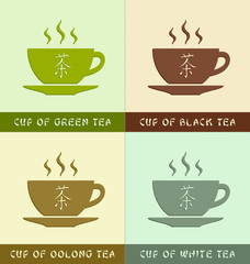 Cups of different types of teas