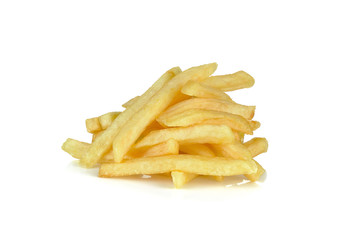 a pile of appetizing french fries on a white background