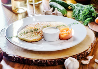 potato pancakes with salmon