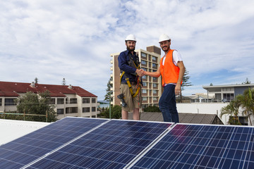 Solar panel technician and client