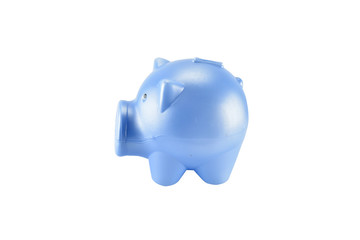 blue piggy bank on white background with clipping path
