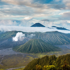 Fototapeta na wymiar Mount Bromo and Batok volcanoes in Bromo Tengger Semeru National