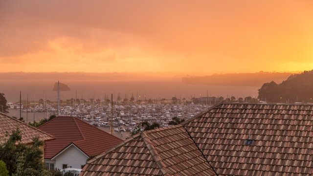 Sunset at gulf harbour marina