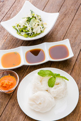 Rice Noodles in sweet curry sauce/ Traditional Thai cuisine, ric