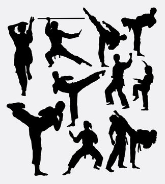 Karate fight martial art. Male and female. Good use for symbol, logo, web icon, mascot, game elements, or any design you want. Easy to use, edit, or change color.