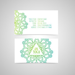 Design template for yoga studio business card with abstract mandala oriental. Vector. Place for your text