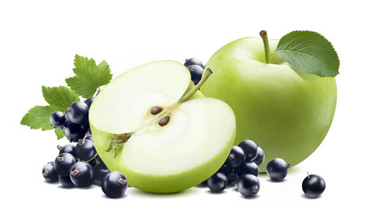 Green apple blackcurrant isolated on white background