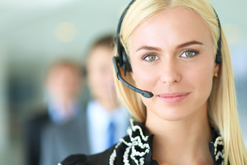 Portrait of  support phone operator with the headset