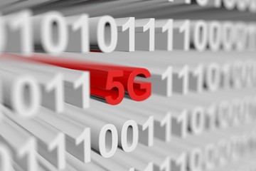 Fototapeta premium 5G is presented in the form of a binary code with blurred background