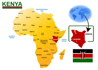 Kenya, map and flag