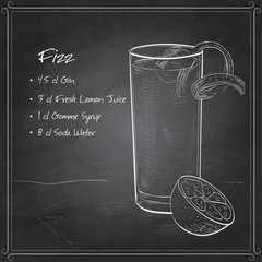 Gin Fizz cocktail on black board