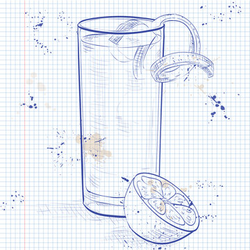 Gin Fizz cocktail on a notebook page