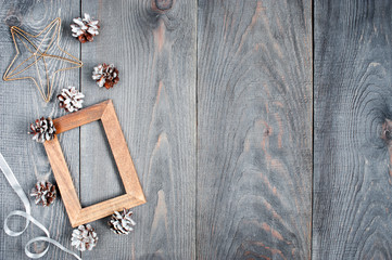 Decorated holiday wooden background