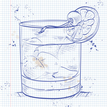 Old fashioned cocktail on a notebook page