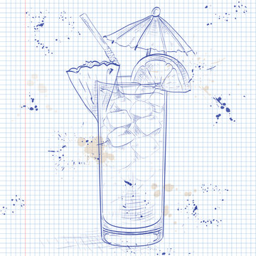 Planter Punch cocktail on a notebook page