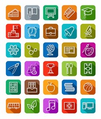 Education, icons, linear, white outline, solid color. 